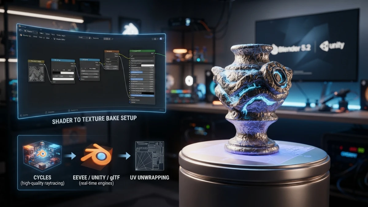 How to Bake Procedural Materials to Textures in Blender 5.2 (EEVEE, Unity, or glTF)